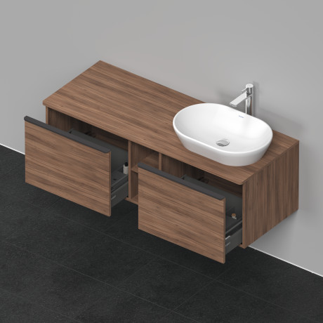 Тумба подвесная под раковину справа DURAVIT D-Neo DE4950R7979 1400 мм х 550 мм, с 2 выдвижными ящиками и открытой полкой, орех натуральный