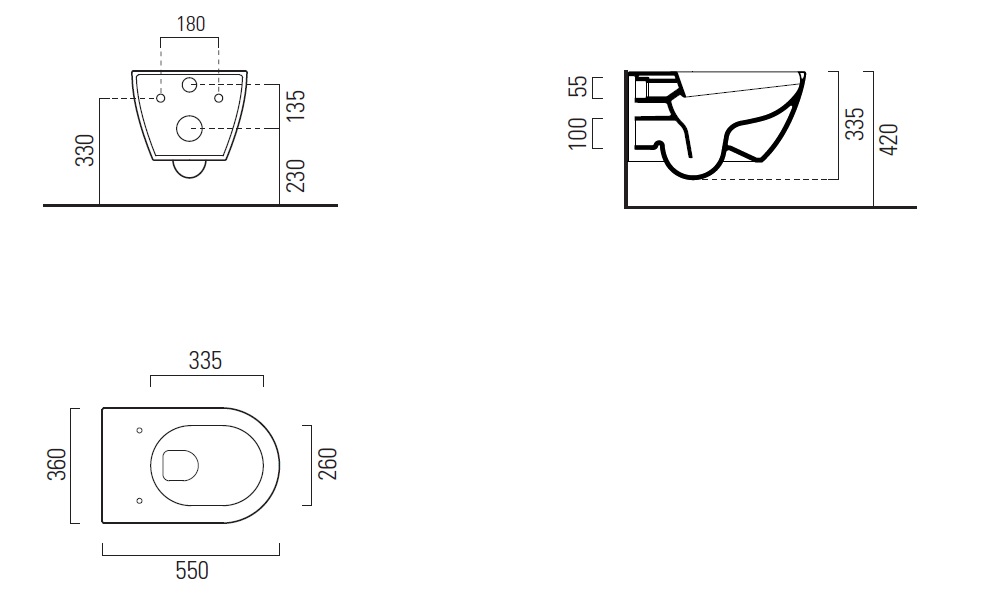 Унитаз подвесной безободковый GSI AltaCeramica AC201F36 550 мм х 360 мм, с Swirlflush, с креплением, цвет под черный мрамор Marbled black (артикул без крепежа AC20136)