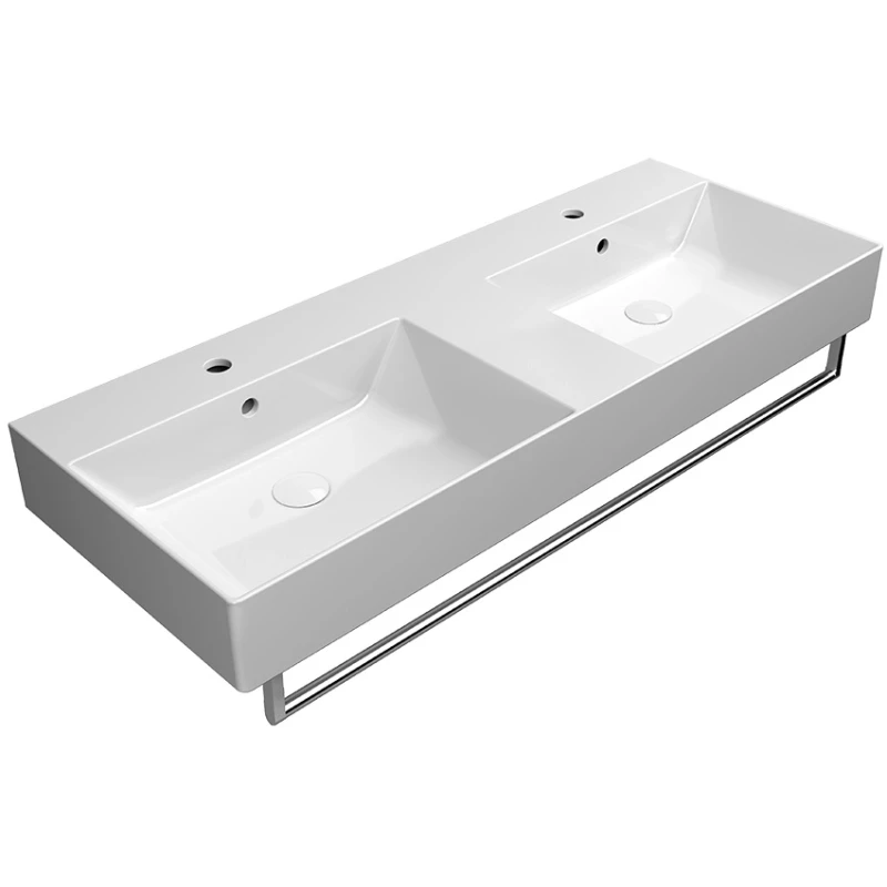 Раковина двойная накладная/подвесная GSI KUBE X 9425111 1200 мм х 470 мм, с 1 отверстием под смеситель, с переливом, без крепежа, белая глянцевая