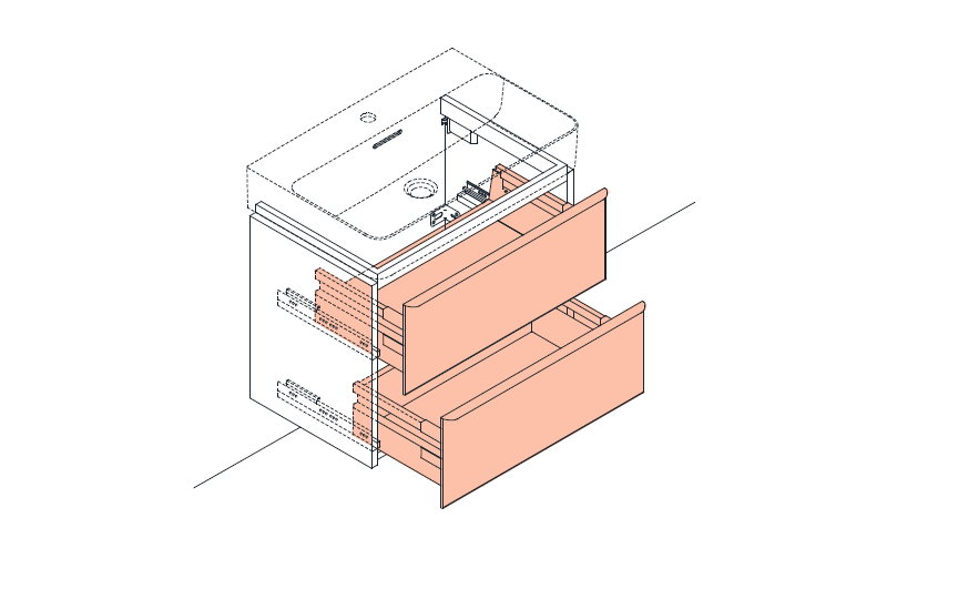Тумба подвесная  Laufen  Space  4.1018.2.160.100.1 73,5 см,  под раковину Val  8.1028.5, 2 ящика, цвет белый матовый, ручки светлый алюминий