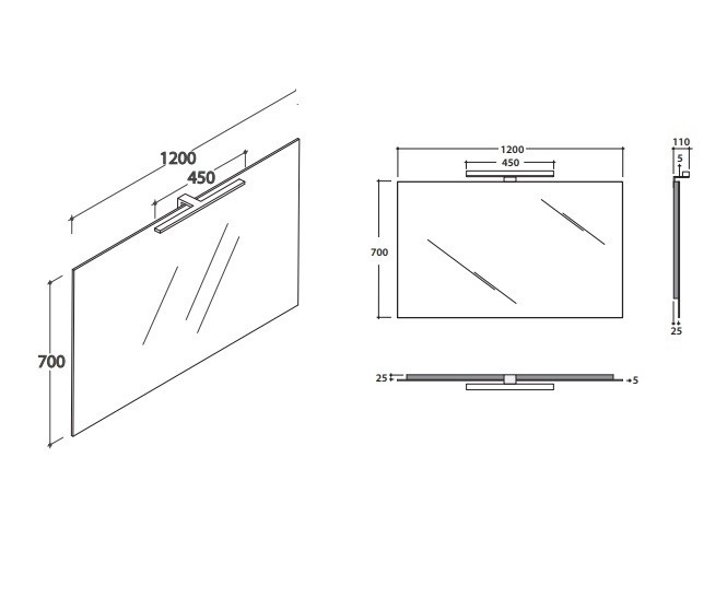 Зеркало с подсветкой GLOBO MIRROR FRAMES BPL120 1200 мм х 700 мм, без переключателя, серое