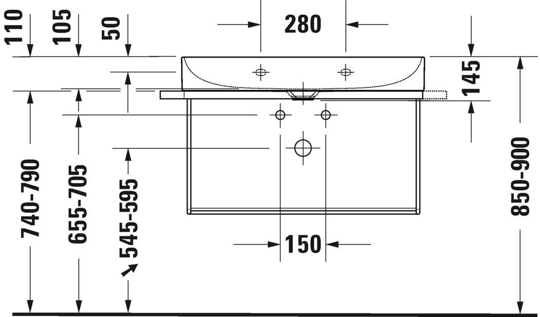 Раковина подвесная Duravit DuraSquare 2353800044 с тремя отверстиями под смеситель, без перелива, белая