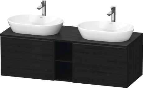 Тумба подвесная под две раковины DURAVIT D-Neo DE4950B1616 1400 мм х 550 мм, с 2 выдвижными ящиками и открытой полкой, чёрный дуб