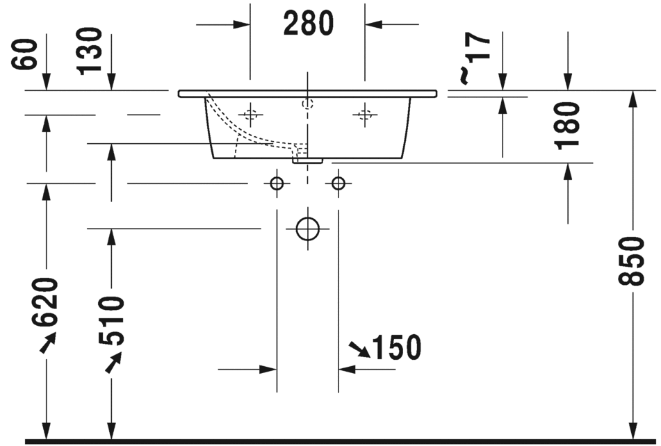 Раковина Duravit Me by Starck 2336630060 с без отверстия под смеситель, с переливом,  белая