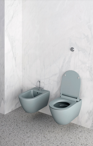 Биде подвесное GSI PURA 8865FR2115   550 мм х 360 мм, с отверстием под смеситель, с переливом, с креплением, цвет Ghiaccio Matte