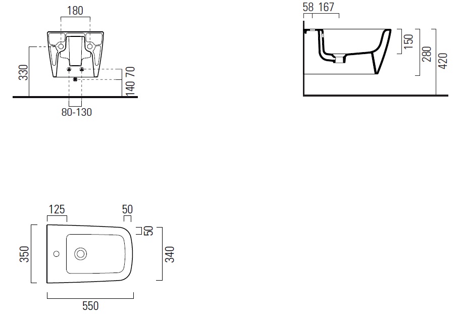 УЦЕНКА. Биде подвесное GSI NUBES   9665111_УЦ/5    550 мм х 350 мм, с отверстием под смеситель, без крепежа, цвет Белый глянцевый / Дефект: мелкая неровность керамики