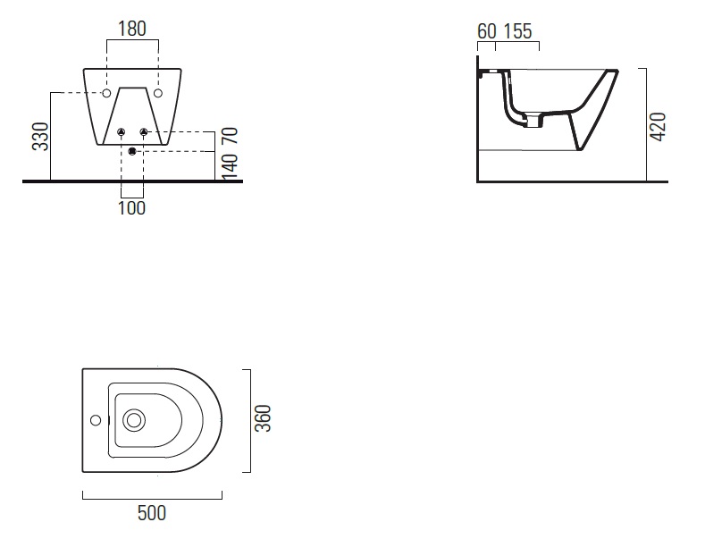 Биде подвесное GSI KUBE X 9464FR5111 500 мм х 360 мм, с отверстием под смеситель, с переливом, с креплением, цвет Белый глянцевый (старый артикул 9464111/  9464FR2111)