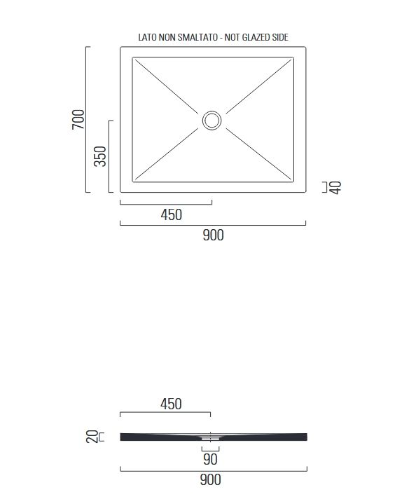 Керамический поддон GSI PURA H2 46090726 700х900х20 мм, цвет Чёрный матовый Ardesia