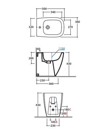 Биде напольное GLOBO GENESIS GN010BI 360 мм х 500 мм, без отверстия под смеситель, с креплением, белое глянцевое