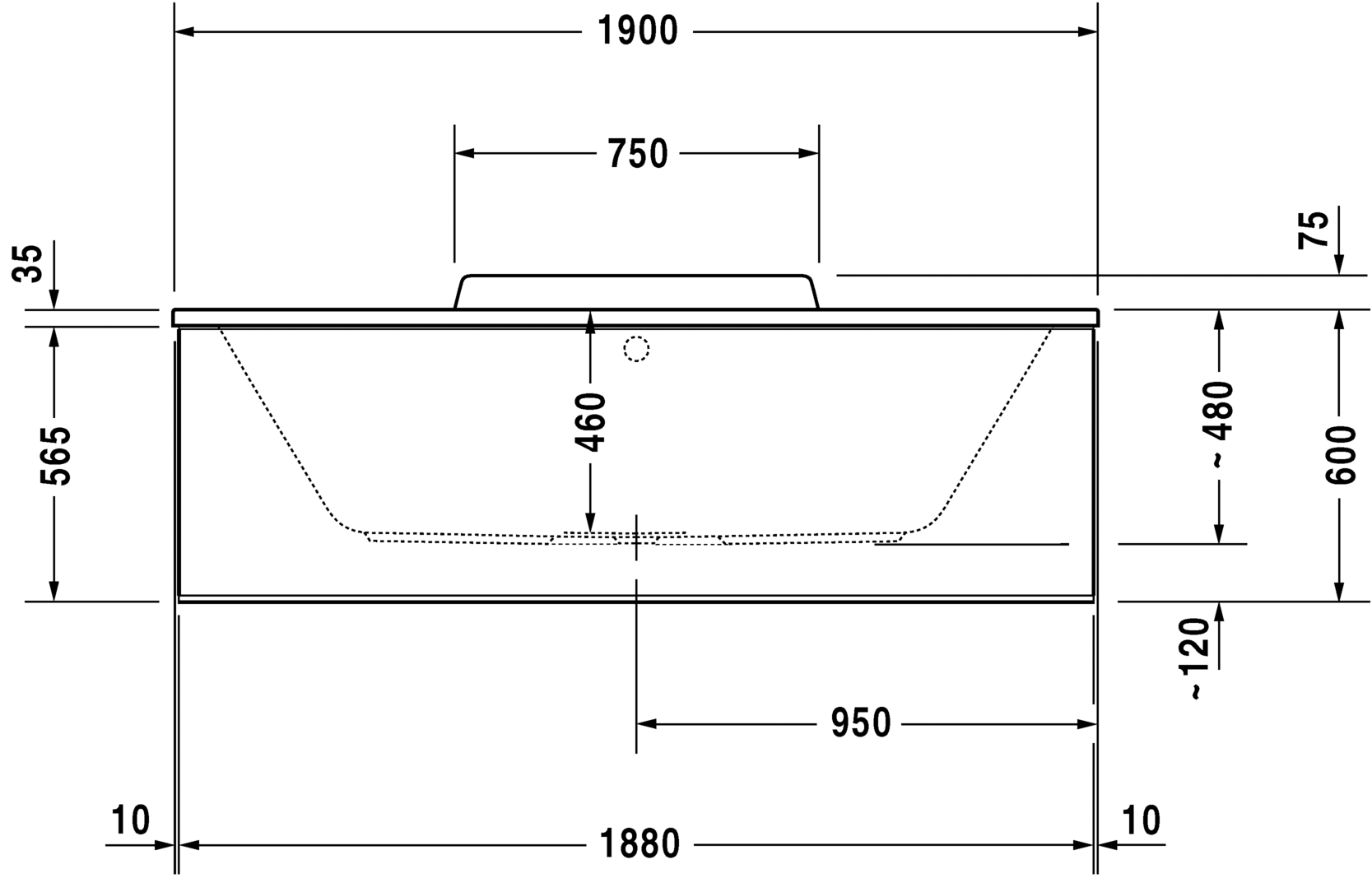 Акриловая ванна Duravit DuraStyle 700299000000000 1900 х 900 c двумя наклонами для спины, встраиваемая или с панелями, белая