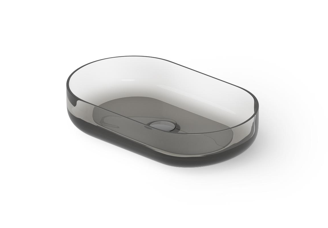 Раковина накладная DEA DESIGN  Countertop basin  DD9091 550 R4  550х340хh120 мм, из полимера Glasstech, д/клапан хром, цвет Smoky Black R4