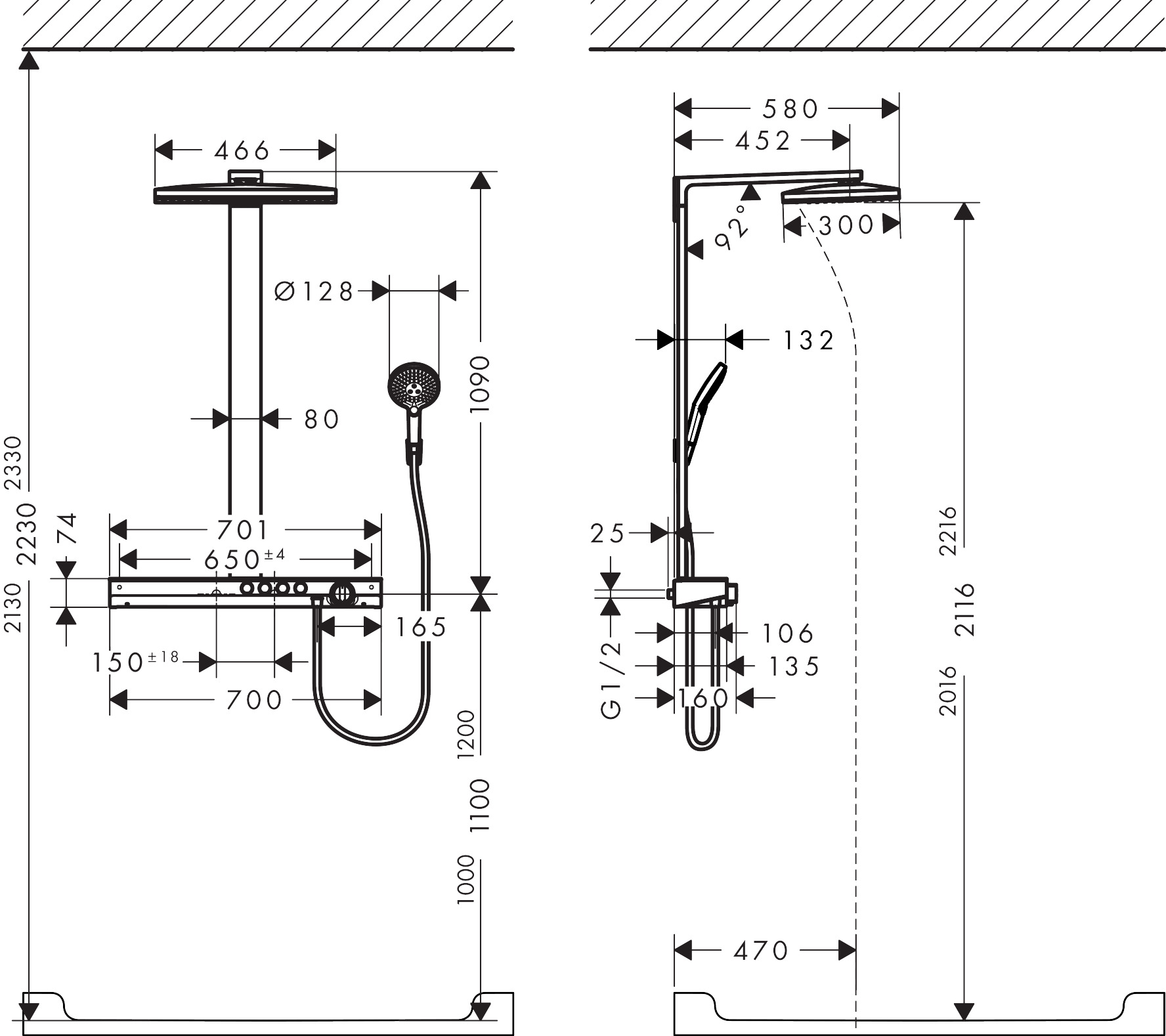 Душевая система с термостатом  и ручным душем HANSGROHE Rainmaker Select Showerpipe 460 2jet 27028400 с Ecosmart 9 л/мин , цвет Белый/Хром (изделие снято с производства)