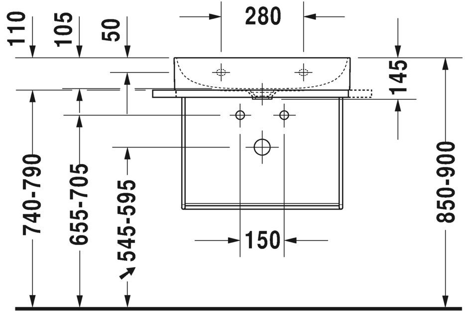 Раковина подвесная Duravit DuraSquare 23536000411 с одним отверстием под смеситель, без перелива, с покрытием  WonderGliss, белая