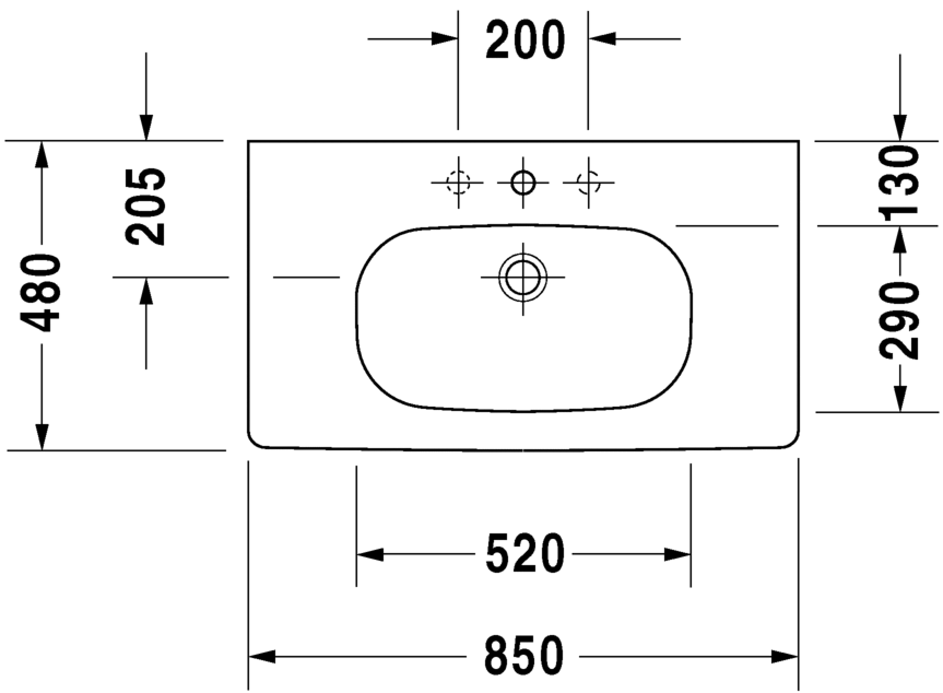 Раковина встраиваемая сверху Duravit d-code 03528500002 85х48см