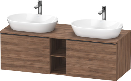 Тумба подвесная под две раковины DURAVIT D-Neo DE4950B7979 1400 мм х 550 мм, с 2 выдвижными ящиками и открытой полкой, орех натуральный