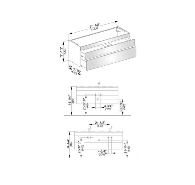 Тумба подвесная под раковину KEUCO EDITION 11 31561 390000 с двумя выдвижными фронтами, корпус/фасад структурный лак, антрацит