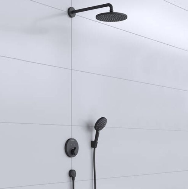 Душевая система cкрытого монтажа c термостатом HANSGROHE 240 1jet Raindance S 27959670 с верхним и ручным душем и шлангом, PowderRain с ShowerSelect S, цвет Чёрный матовый