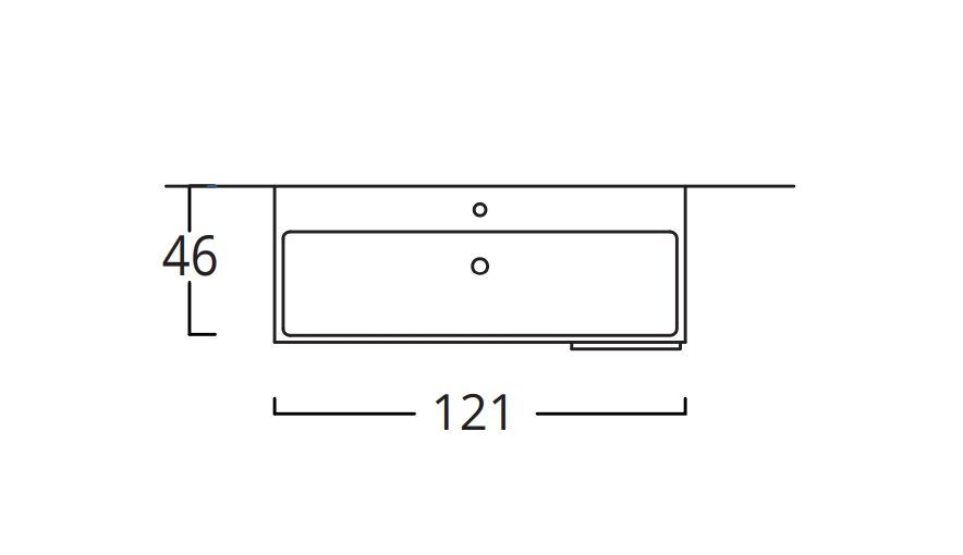 Раковина керамическая BMT MERCURY 834 741 OBE 010  1204х125х460 мм, с отверстием под смеситель, с переливом, белый глянцевый
