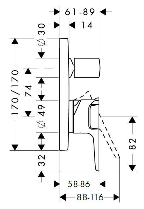Смеситель для ванны Citterio Е 36455000 встраиваемый хром