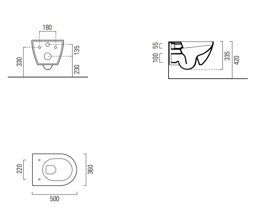 Унитаз подвесной безободковый GSI PURA 881611 500 мм х 360 мм, с Swirlflush, для крепежа FISR2, белый глянцевый