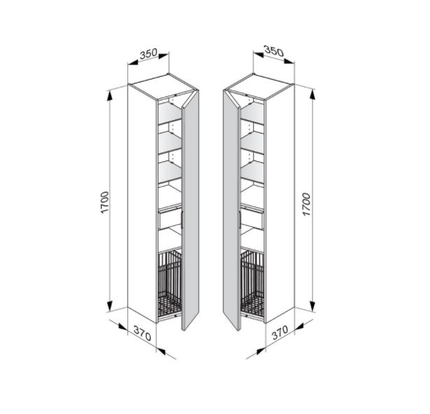 Шкаф - пенал высокий подвесной KEUCO EDITION 11 31331 850002 петли справа, 3 стеклянные полки, с бельевой корзиной, корпус/фасад шпон, табачный дуб