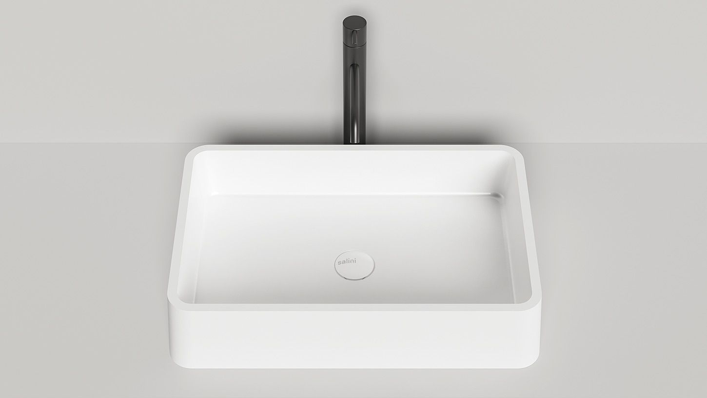 Раковина накладная прямоугольная SALINI GLORIA 07 1102207M 595х395х125мм, S-Stone, без донного клапана, цвет Белый матовый