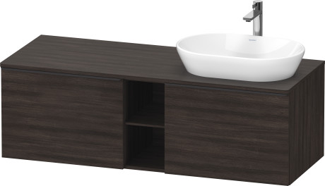 Тумба подвесная под раковину справа DURAVIT D-Neo DE4950R5353 1400 мм х 550 мм, с 2 выдвижными ящиками и открытой полкой, каштан тёмный