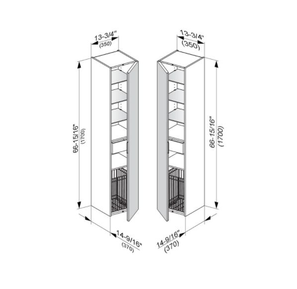 Шкаф - пенал высокий подвесной KEUCO EDITION 11 31331 330002 петли справа, 3 стеклянные полки, с бельевой корзиной, корпус/фасад шлифованный лак, чёрный