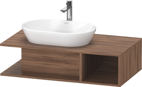 Тумба подвесная под раковину слева DURAVIT D-Neo DE492907979 1000 мм х 550 мм, с открытой боковой полкой справа и консолью, орех натуральный