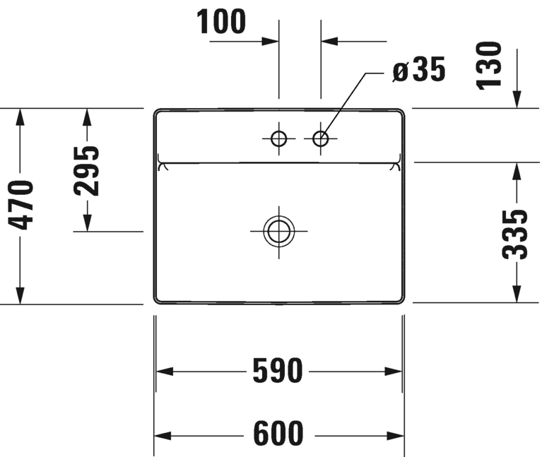 Раковина подвесная Duravit DuraSquare 2354600070 без отверстий под смеситель, без перелива, белая