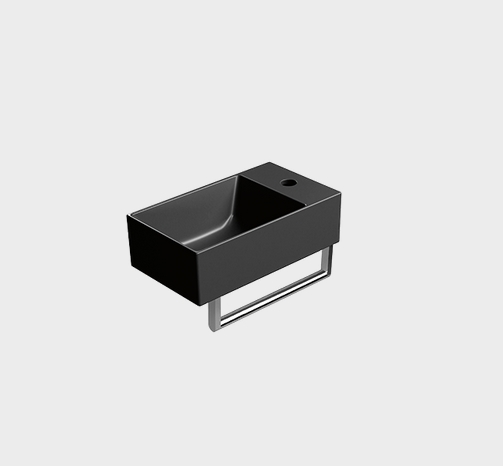 Раковина накладная/подвесная прямоугольная GSI KUBE X 9484126 400 мм х 230 мм, с отверстием под смеситель справа/слева, цвет Чёрный матовый Ardesia