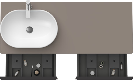 Тумба подвесная под раковину слева DURAVIT D-Neo DE4950L4343 1400 мм х 550 мм, с 2 выдвижными ящиками и открытой полкой, базальт матовый