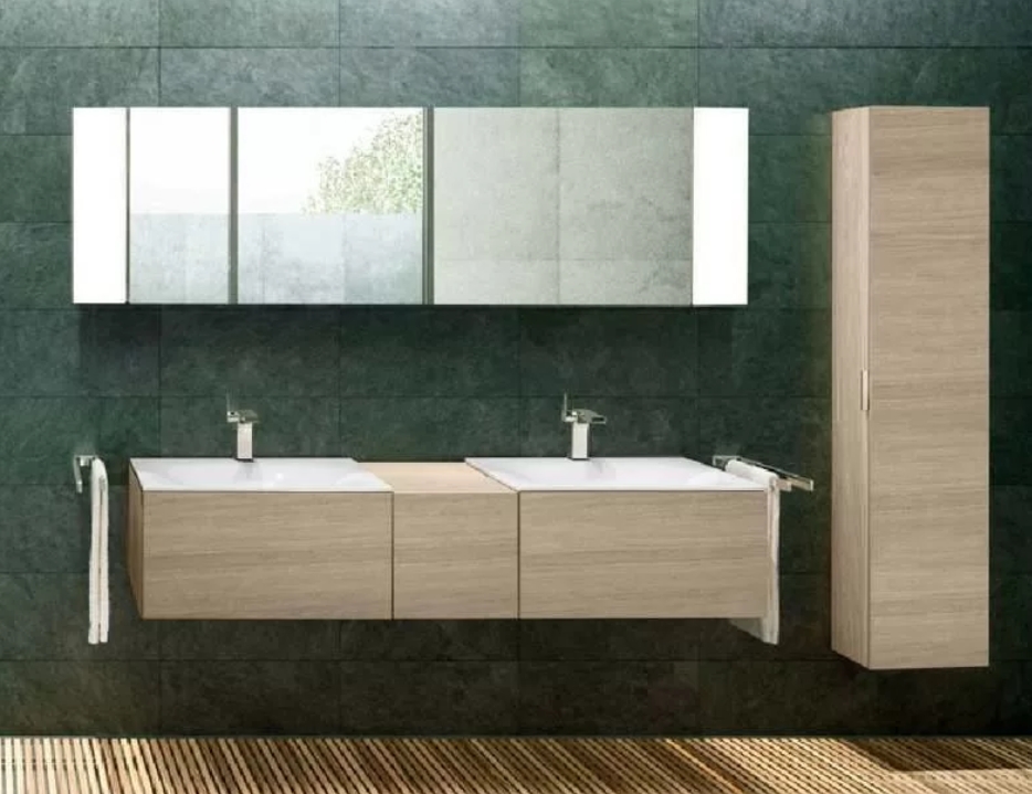 Шкаф - пенал высокий подвесной KEUCO EDITION 11 31330 890002 петли справа, 4 стеклянные полки, корпус/фасад шпон, светлый дуб