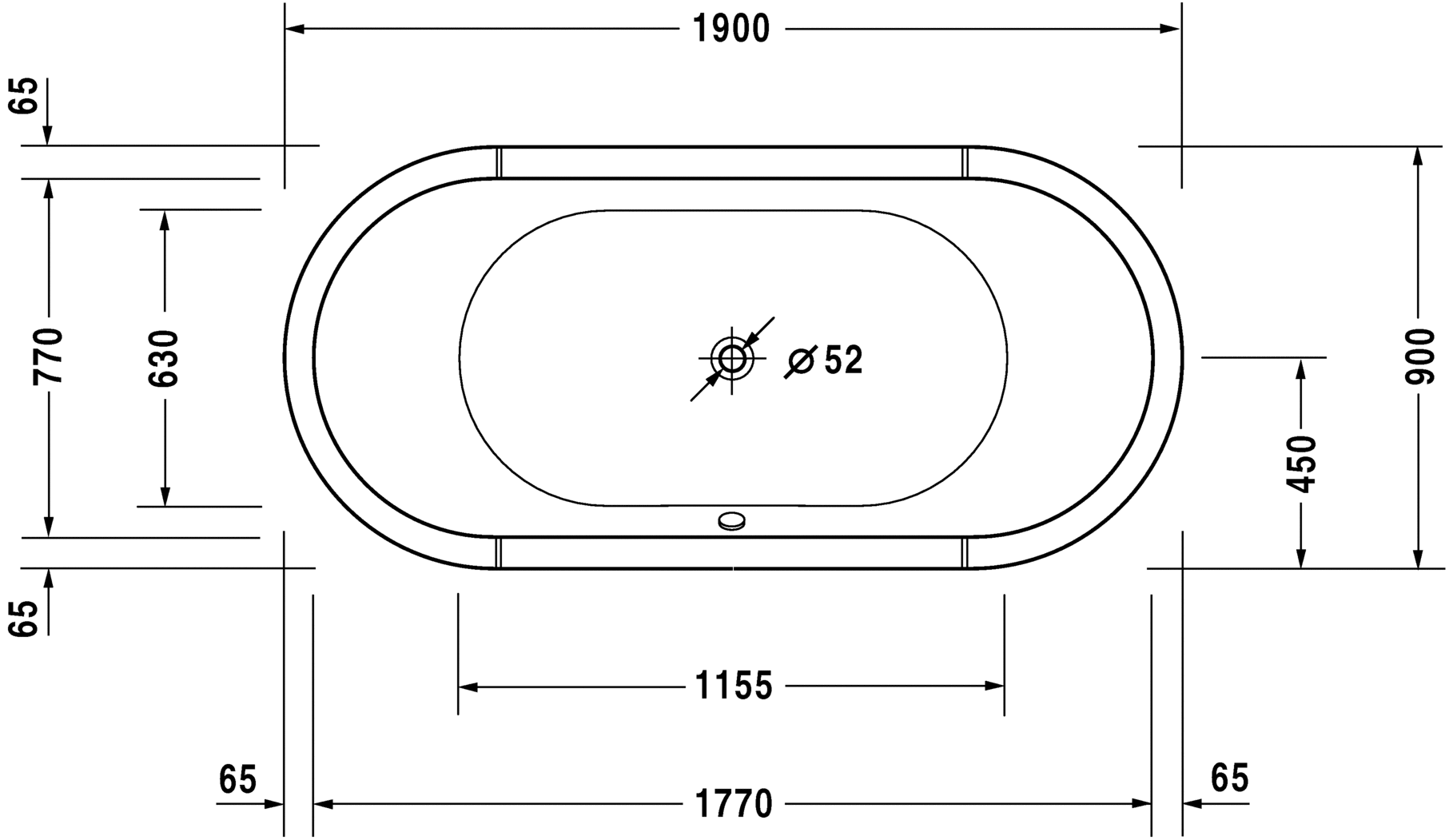 Акриловая ванна Duravit Starck 700011000000000 1900 х 900 c двумя наклонами для спины, встраиваемая, белая