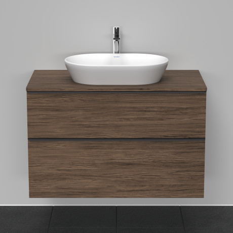 Тумба подвесная под раковину DURAVIT D-Neo DE496802121 550 мм х 1000 мм, с двумя выдвижными ящиками и консолью, орех тёмный