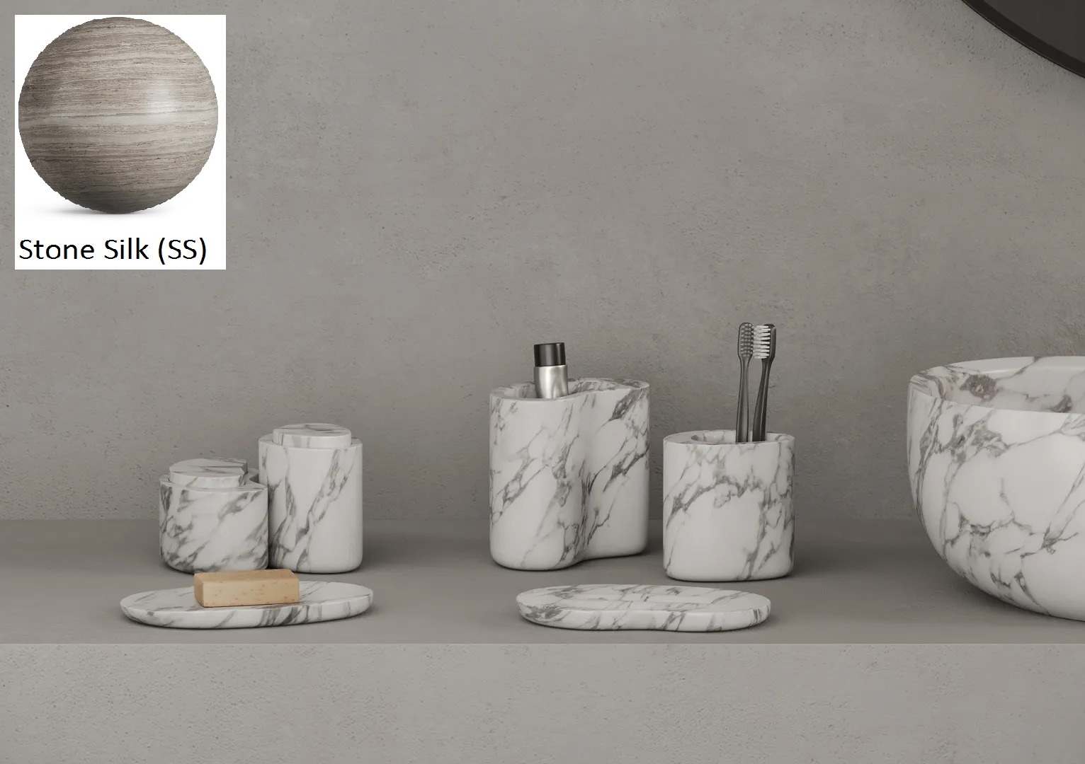 Контейнер с крышкой настольный  DEA DESIGN  MIA fagiolo   DD1655 SS   150х92хh85 мм, из мрамора, цвет Stone Silk (SS)