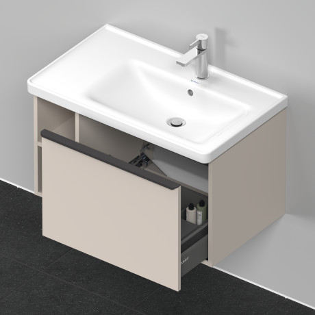 Тумба подвесная под раковину DURAVIT D-Neo DE425709191 784 мм х 452 мм, с выдвижным ящиком и открытой боковой полкой, серо-коричневый матовый