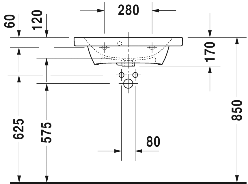 Раковина подвесная Duravit DuraStyle 2337630000 с одним отверстием под смеситель, с переливом, белая 