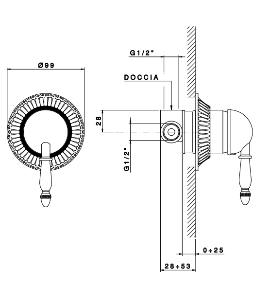 Смеситель для душа однорычажный NICOLAZZI MONOCOMANDO CLASSICO 3406MBZ76 Бронза/Белый