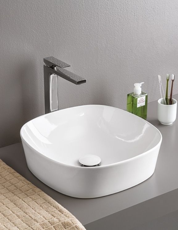 Раковина накладная ARTCERAM GHOST GHL001 01 00 415 мм х 415 мм, без отверстия под смеситель, без перелива, белый глянцевый