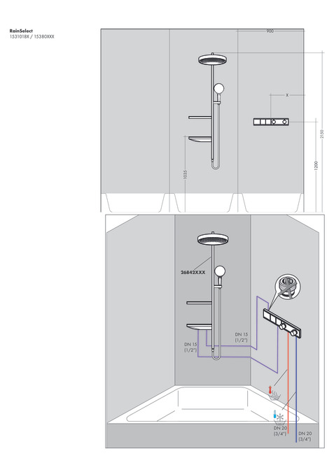 Скрытая часть термостата для душа Hansgrohe RainSelect 15310180 с 2 потребителями серый