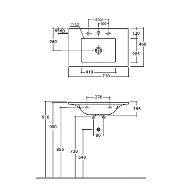 Раковина накладная/подвесная GLOBO ANITA HA071BI 710 мм х 460 мм х 165 мм, с отверстием под смеситель, белая глянцевая