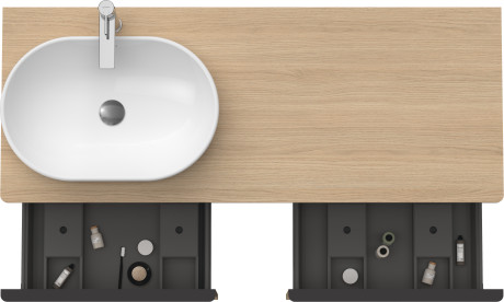 Тумба подвесная под раковину слева DURAVIT D-Neo DE4950L3030 1400 мм х 550 мм, с 2 выдвижными ящиками и открытой полкой, натуральный дуб