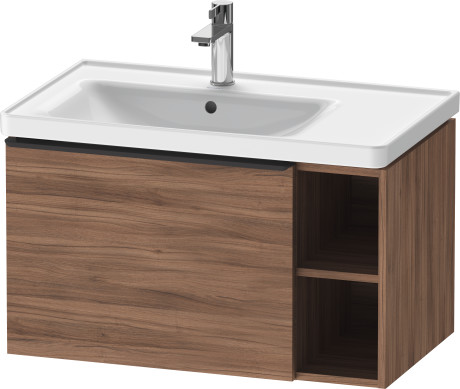 Тумба подвесная под раковину DURAVIT D-Neo DE425807979 784 мм х 452 мм, с выдвижным ящиком и открытой боковой полкой, орех натуральный