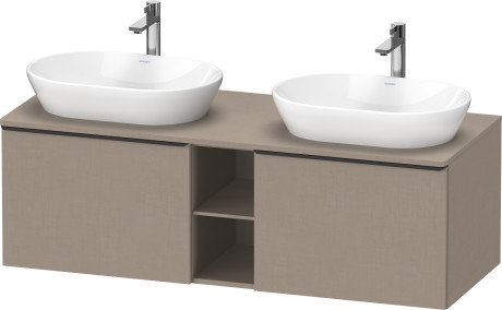 Тумба подвесная под две раковины DURAVIT D-Neo DE4950B7575 1400 мм х 550 мм, с 2 выдвижными ящиками и открытой полкой, лён