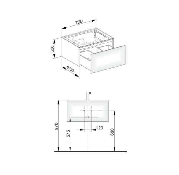 Тумба подвесная под раковину KEUCO EDITION 11 31341 850100 с одним выдвижным фронтом, с внутренней светодиодной подсветкой, корпус/фасад шпон, табачный дуб