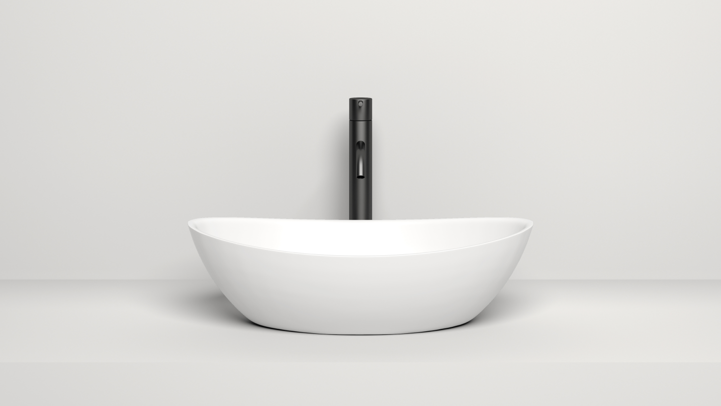 Раковина накладная овальная ассиметричная SALINI NOEMI 1101203SM 340х560х150мм, S-Stone, без донного клапана, цвет Белый матовый