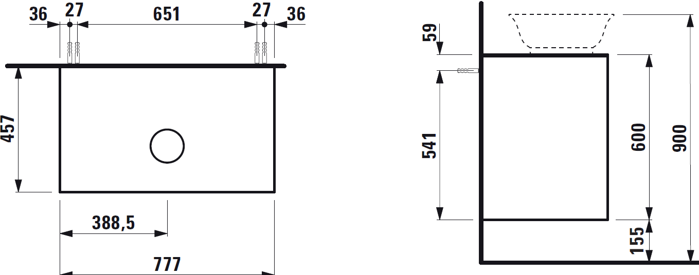 Тумба подвесная под раковину  Laufen  The  New Classic   4.0601.2.085.627.1, 78 см, 2 ящика,  вырез для раковины-чаши  8.1285.2/3,  серый матовый лак