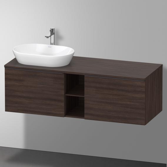 Тумба подвесная под раковину слева DURAVIT D-Neo DE4950L5353 1400 мм х 550 мм, с 2 выдвижными ящиками и открытой полкой, каштан тёмный