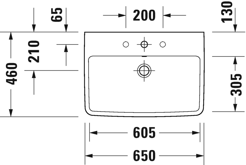 Раковина встраиваемая сверху/подвесная DURAVIT Duravit No.1 2375650000 460 мм х 650 мм, с переливом, с отверстием под смеситель, белая